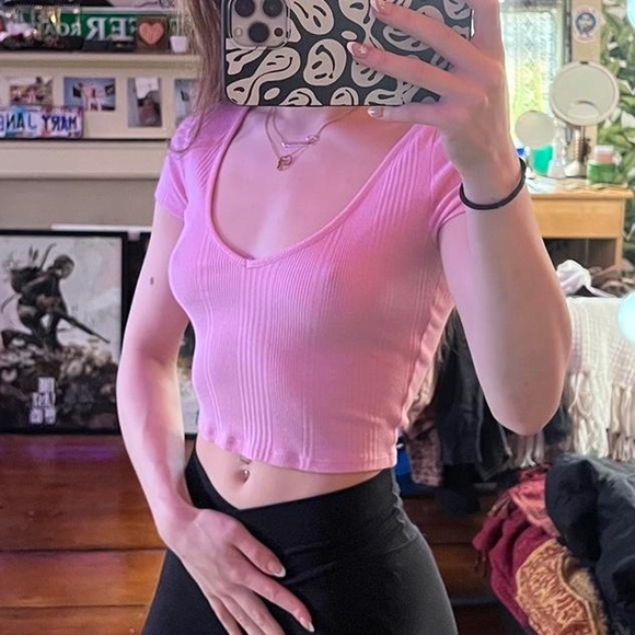 PacSun Basics Light Pink Low Cut Sweater Blouse XS - Picture 2 of 5